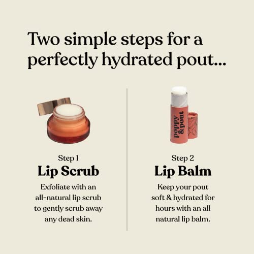 Poppy & Pout Lip Care Set | Lip Balm & Scrub | Sustainable Cardboard Tubes & Glass Jars, 100% Natural, Beeswax, Vitamin E, Organic Coconut Oil, Cruelty Free, Exfoliating & Moisturizing Lip Treatment (Pomegranate Peach) #TOP2