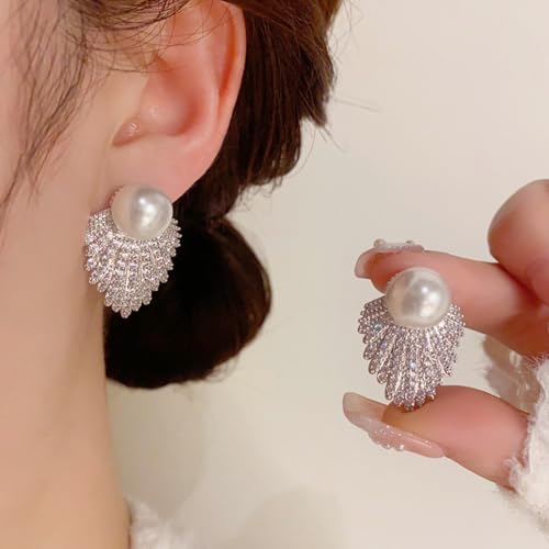 Bridal Earrings for Wedding Pearl Cubic Zirconia Cluster Earrings Sparkly Crystal Stud Wedding Earring for Bridesmaids Prom Jewelry Gifts4