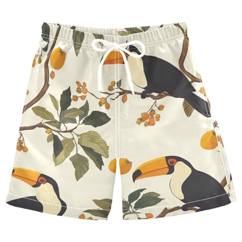 Boys Beach Board Shorts Tiger Skin Parrot Bird Swim Trunk Teen Swimwear