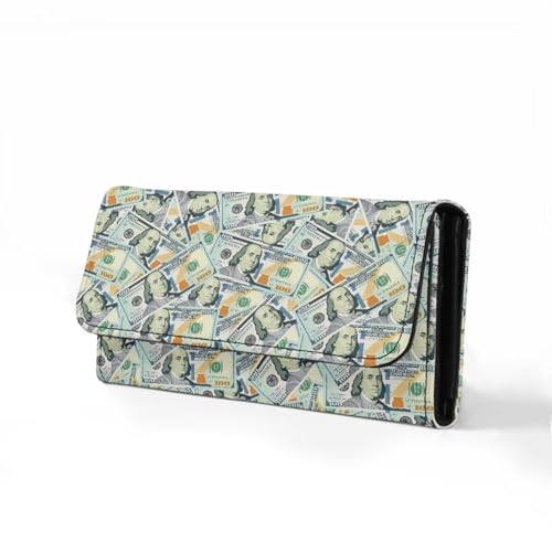 Image of AFPANQZ Womens Wallets RFID Blocking Leather Clutch Long Wallet for Women, Dollar Print Card Holder Phone Organizer Ladies Travel Purse Hollow Out
