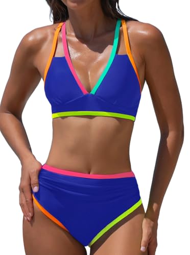 popvil High Waisted Bikini Sets: Neon Swimsuits for Women Tummy