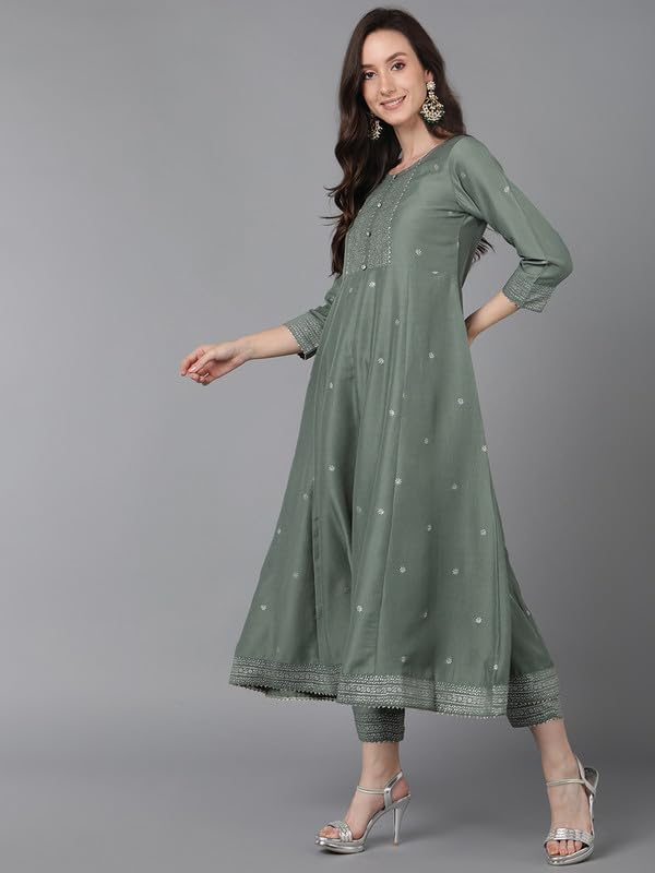 Image of Vaamsi Women's Silk Blend Solid Anarkali Kurta Pant With Dupatta