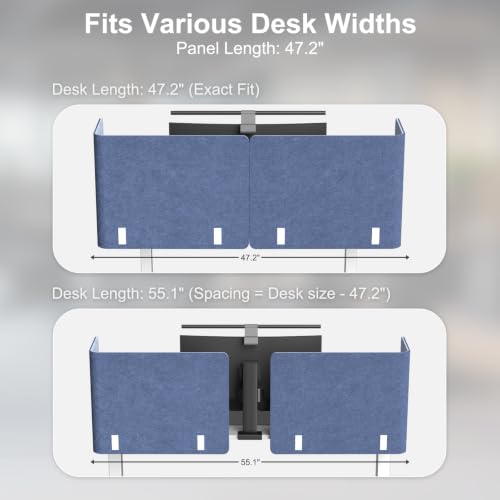 Image of Desk Privacy Panel,2PCS L-Shaped Clamp-On Office Desk Divider,2-in-1 Acoustic Desktop Partition Or Under Desk Modesty Panel,for Office,Home,Felt (Dark Blue /Light Blue, 47.2 inch x 18.7 inch)