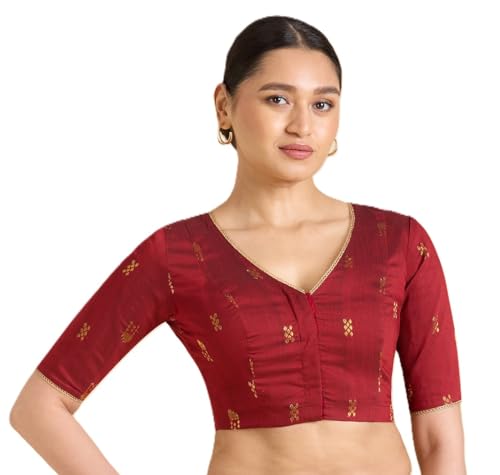 Image of Studio Shringaar Women's Handloom Cotton Silk Readymade Saree Blouse