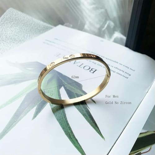 SECWL Pulsera y Brazalete con Clavos en Forma de Cruz y circonitas de Color Dorado Mujer, joyería de Acero Inoxidable con Tornillos, Pulseras para Mujer