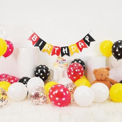 Image of Cartoon Balloons,30pcs 12inch White Yellow Red Black Polka Dot Latex Balloons for Boys Girls Cartoon Theme Birthday Party Supplies Baby Shower Party Decorations
