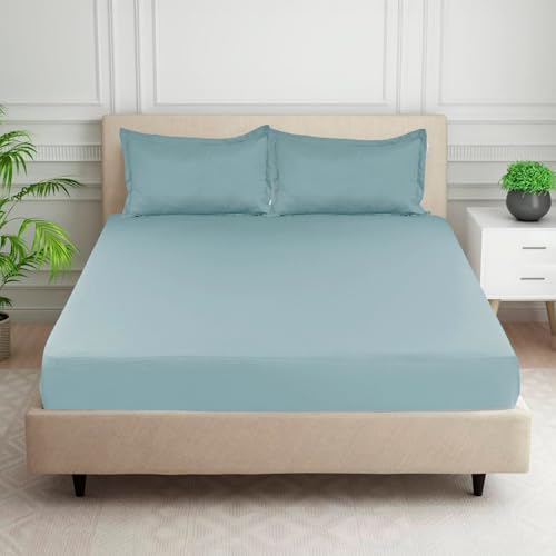Image of HOMADORN Premium Polycotton Flat Bedsheet for Double Bed with 2 Pillow Covers - Soft, Durable & Wrinkle-Resistant (ICY Teal)