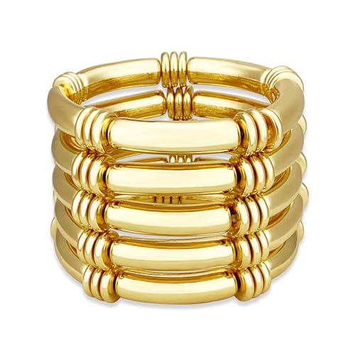 YBMYCM 5PCS Chunky Bangles Bracelets for Women Plated Stackable Layered Curved Bamboo Tube Stretch Bracelets Bangle Gift Jewelry