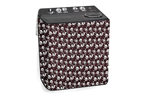 Image of The Furnishing Tree Polyester Waterproof Semi Automatic Washing Machine Cover Suitable for LG 9 Kg, 9.5 Kg & 10 Kg, Dimension DxWxH In Cms: ( 53.3x89x99 ), Floral Pattern Brown