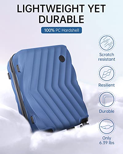 BAGSMART 2 Piece Carry On Luggage Set, PC Hardside Suitcase Airline Approved, 20 Inch Spinner Wheels Travel Luggage Hard Shell with Duffle Bag for Men Women, Blue3