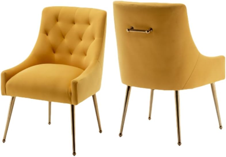 Dining Chair Set of 2,Modern Velvet Dining Chairs with Gold Legs,Elegant Tufted Accent Chairs for Reception, Living Room or Study Room(Yellow)