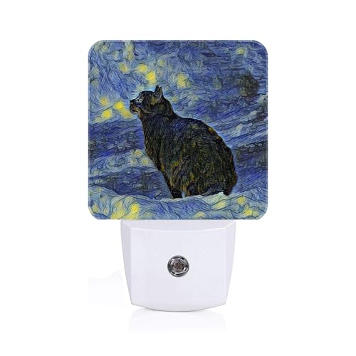 Image of Black Cat Night Light,Plug Into Wall for Boys Girls Bedroom Decorative Square Night Light Lamp 0.5w Sleep Friendly