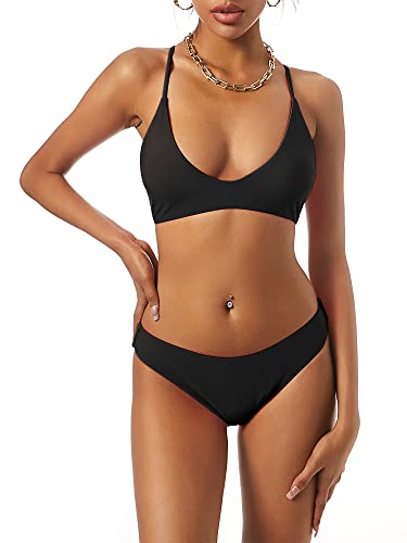 ZAFUL Women's Tie Back Padded High Cut Bralette Bikini Set Two Piece Swimsuit2
