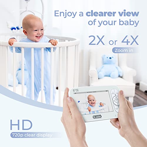 Dr.meter Split Screen Baby Monitor with 2 Cameras, 5” Large Display