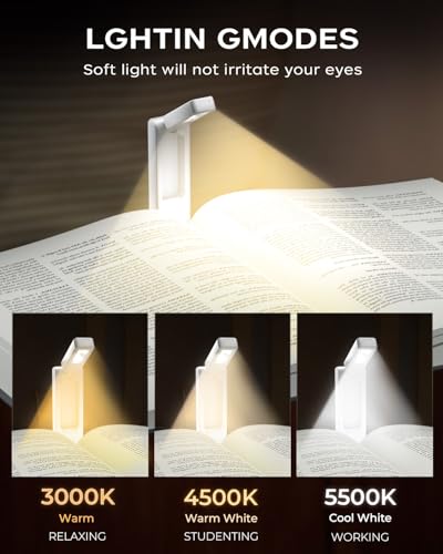 Image of Reading Light,Foldable Book Light,3 Color & Stepless Dimming Book Light for Reading at Night,700mAh Battery for Long-Lasting,Ultra Lightweight and Pocket-Sized for Book Lovers Gifts (White)