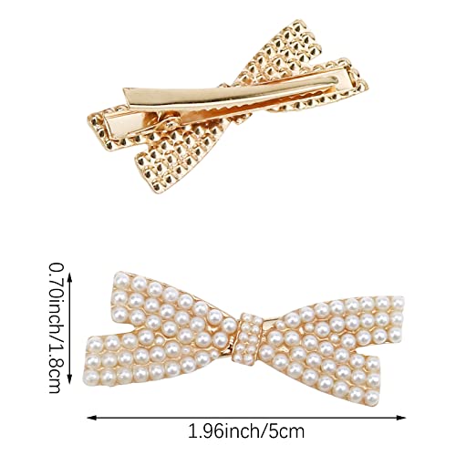 5 Pcs Pearl Bow Duckbill Hair Claw Clips - Gold Metal Elegant Cute Hair Pins - Gifts for Little Girls & Women - Image 2