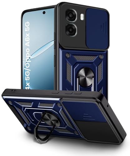 Image of WOW IMAGINE Tough Armor Bumper Mobile Back Case for Oppo K14x 5G | Oppo A6x | A6s 5G | Sliding Camera Cover | 360 Protection | Hybrid PC + TPU | Ring Holder with Kickstand - Blue
