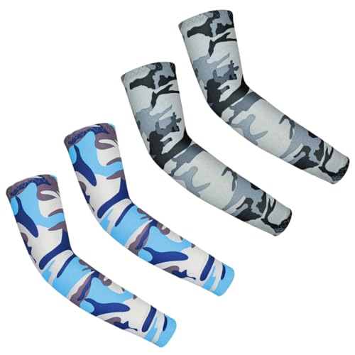 YOCDNOV 2 Pares Mangas del Brazo- Calentadores de Brazos con protección Solar para niños, Calentadores de Brazos de compresión de Seda Helada con protección UV para niños, niños y niñas (Negro)