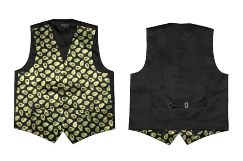 Men's Dress Vest AVOCADO Pattern Design with Black Background. Guac Aguacate Mens BOW Tie and Hanky Set2