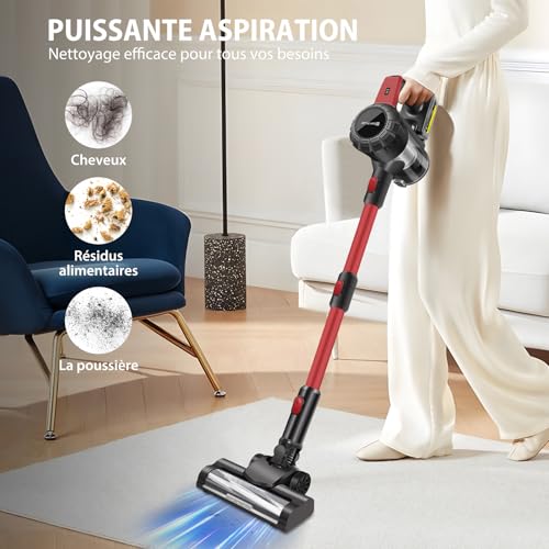 Aspirateur Balai sans Fil 3-en-1 Ultra Puissant – 65 Min Autonomie,15Kpa Aspiration,Brosse Motorisée Anti-Poils d'Animaux,Léger & Silencieux – Parfait pour Sols Durs,Tapis et Voiture (Filtre Lavable) – Image 6