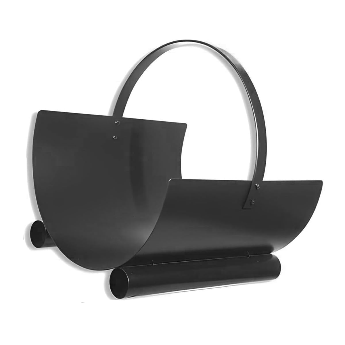 Panier à bûches de cheminée, porte, range bûches en Fer forgé coloris Noir - Hauteur 23 x Longueur 40 x Largeur 40 cm