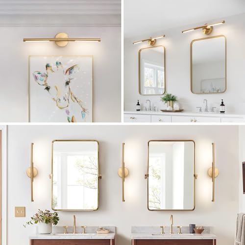 Image of Gold Bathroom Light Fixtures Over Mirror 24 Inch, 18W 360 Rotatable Dimmable 4000K Led Brass Vanity Lighting Fixture, Brushed Gold Bathroom Vanity Lights Above Mirror