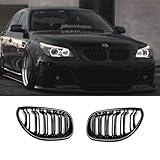 BLWGROW Front Kidney Grille Compatible with 2003-2009 BMW 5 series 520i 523i 525i 528i 530i 535i 550i BMW E60 Kidney Grill Glossy Black Double Slats
