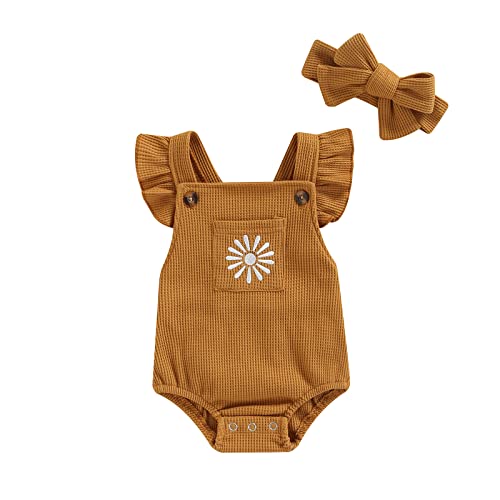 Image of Hnyenmcko Newborn Baby Boy Girls Clothes Infant Rainbow Romper Waffle Ruffled Sleeveless Backless Bodysuit Jumpsuit Outfit