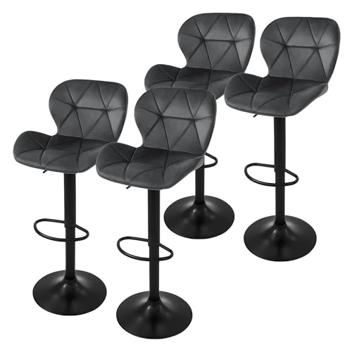 ML-Design Juego de 4X Taburetes de Bar Tapizados en Piel Sintética PU Gris Sillas con Respaldo Ergonómico y Reposapiés Asiento Cómodo de Mostrador Regulable en Altura y Giratorio 360°
