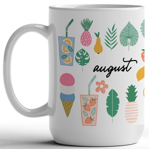 GotPrint Exclusive Monthly Mug Design | Seasonal Ceramic Coffee and Tea Mug | Gift for Men, Women, and Loved Ones on Birthdays, Holidays, and Special Occasions, Mugs by Theme, August-V3, 15oz