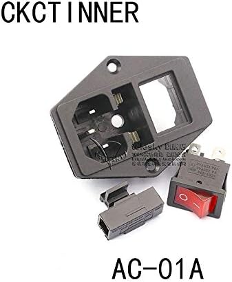 Davitu Electrical Equipments Supplies - 1set 3 Pin 320 C14 inlet connector plug power socket 250v rocker switch socket red lamp 10A fuse holder socket male connector - (Color: AC-01A)