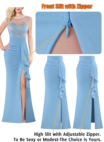 Image of VFSHOW Womens Formal Ruched Ruffles Evening Prom Wedding Party Maxi Dress