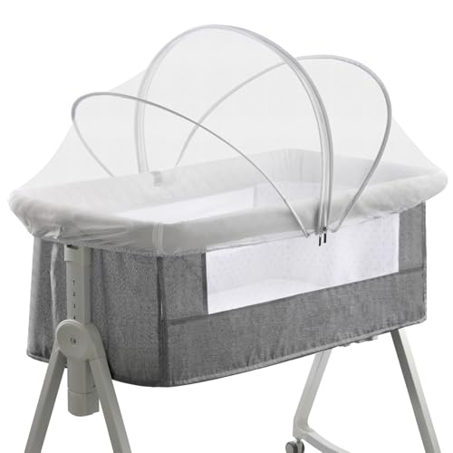 Image of Bassinet Cover for Cats - Mosquito Net Cover for Bassinet Bedside Sleeper Travel Crib to Keep Cats Out - Breathable Baby Mosquito Net with 2-Way Zipper (White-Small)