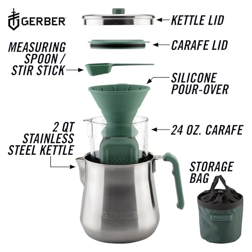 Gerber Gear ComplEAT Coffee Set - Packable Outdoor Camp Kettle & Pour Over Coffee Kit with 2 Qt Stainless Steel Kettle, 24 oz Tritan Carafe & Silicone Pour Over by Gerber - Image 2