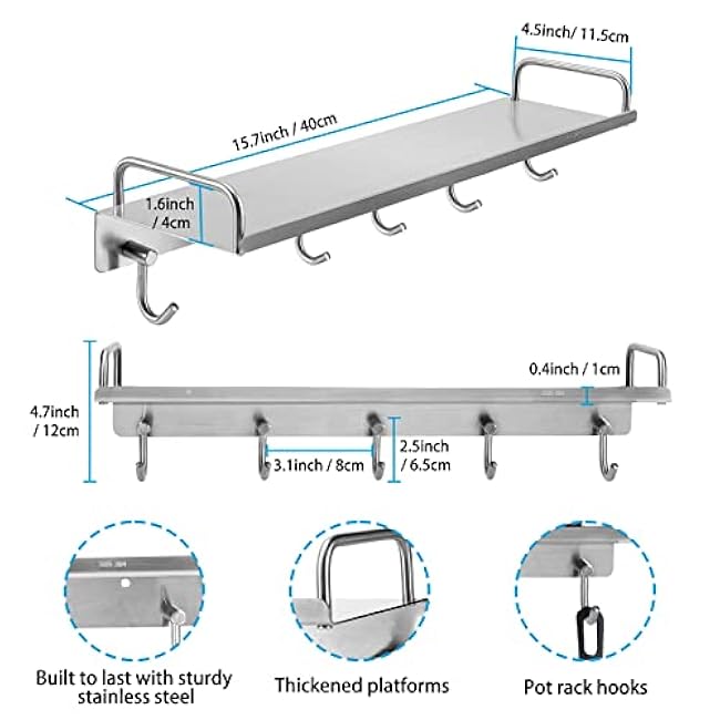 304 Stainless Steel Wall Mounted Spice Holder Rack 16 Inch