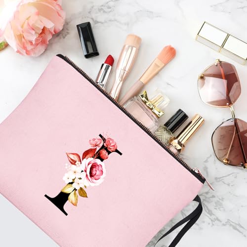 Image of Vavabox A-Z Personalized Makeup Bag, Birthday Gifts for Women Mom, Gifts for Best Friend, Bride Bridesmaid Cosmetic bag (I, 06-Pink)