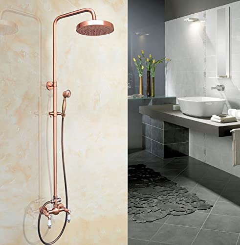 Robinet mitigeur de douche de salle de bains en cuivre antique avec douchette murale