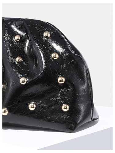 Image of Verdusa Women's Y2k Bag PU Leather Studded Clutch Handbags Retro Magnet Ruched Evening Bags