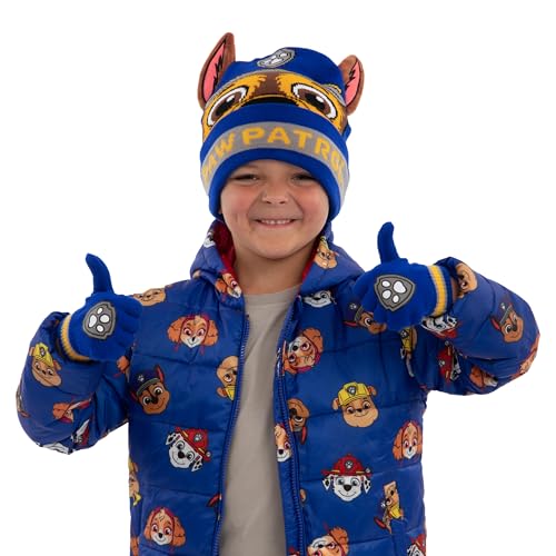 Image of Paw Patrol Hat And Gloves For Boys, Chase Kids Winter Hat Set, Chase Boys' Hats & Caps, Blue, One Size