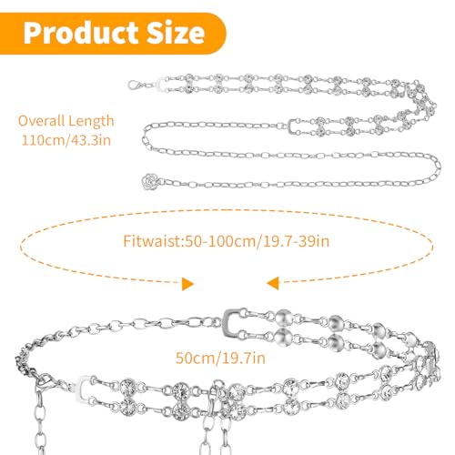 Silver Rhinestone Chain Belt for Women Crystal Bling Dress Belt Adjustable Sparkle Thin Waist Belts for Wedding Party Evening Dress2