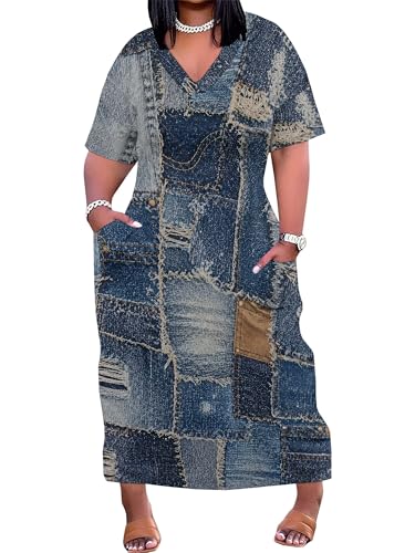 Image of PinkPatty Women's Oversize V Neck Short Sleeve Maxi Dress with Pockets
