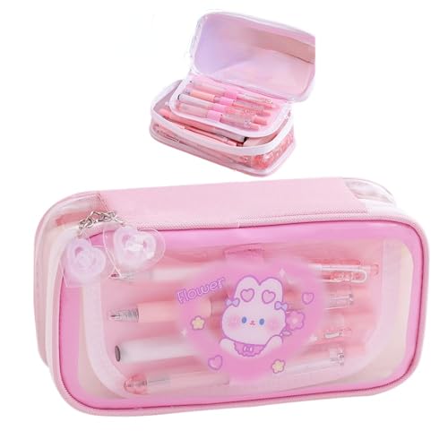 POMN - Estojo Kawaii de Caneta e Lápis, Bolsa com Grande Capacidade e Design Fofo (Rosa)