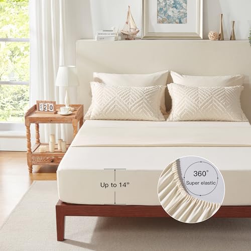 Image of Zzlpp Queen Comforter Set 7 Pieces, Cream Tufted Bed in a Bag with Comforter and Sheets, All Season Boho Bedding Sets with 1 Comforter, 2 Pillow Shams, 2 Pillowcases, 1 Flat Sheet, 1 Fitted Sheet
