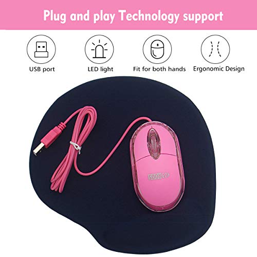 Rosa USB Mouse for Lapton MINI Wired PC Mouse Ergonomic Pink Mice Portablefor Kids and Teen Girl Birthday Gifts by SOONGO