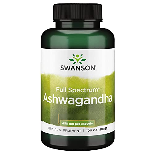 Swanson, Full Spectrum Ashwagandha (Raíz de Ashwagandha), 450mg, 100 Cápsulas, Probado en Laboratorio, Sin Soja, Sin Gluten, No GMO