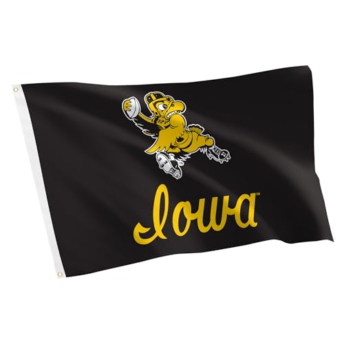 Desert Cactus University of Iowa UI Flag - 3 x 5 Feet Hawkeyes Banner Indoor/Outdoor Durable Fabric 100% Polyester Design (Style H Vintage)