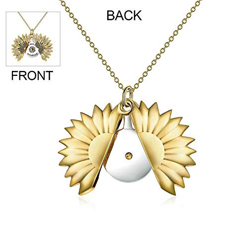 Yfn Sterling Silver Sunflower Locket Necklace You Are My Sunshine With Birthstone Engraved Pendant Necklaces Birthday Gift For Her (Yellow-Aug) #TOP3