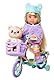 Evi Love Teddy Bike, Spielpuppe mit Einer Flauschigen Jacke, mit Bärenhelm, Schuhe, Fahrrad und Teddy, 12cm, ab 3 Jahren