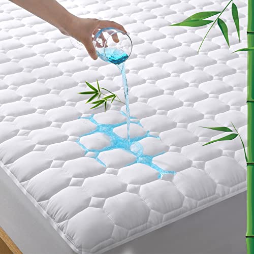 UNILIBRA Waterproof Mattress Protector Twin XL Size Rayon from Bamboo, Deep Pocket Mattress Pad Cover Fit up to 6''- 19'', Breathable Soft Filling Quilted Fitted Mattress Topper
