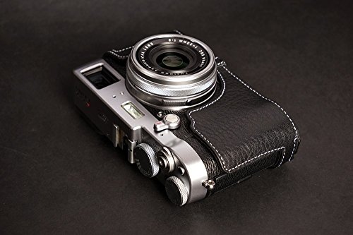 Handmade Genuine Real Leather Half Camera Case Bag Cover For Fujifilm X100T Black Bottom Opening Version #TOP6